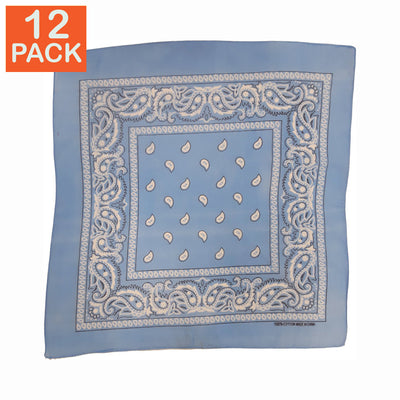 Light Blue Paisley Bandana (pack of 12)