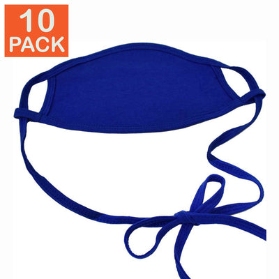 10 masques ajustables triple couche 100 % coton antimicrobien - Bleu